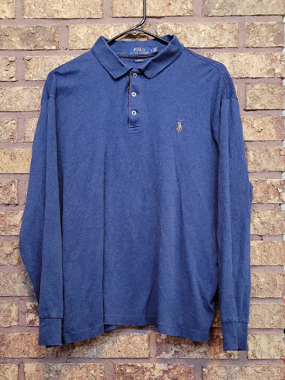 Polo by Ralph Lauren Men's Long-Sleeve Cotton Polo Shirt Navy Blue Size Large